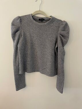STATE Heather Gray Puff Shoulder Crewneck Sweater with silver